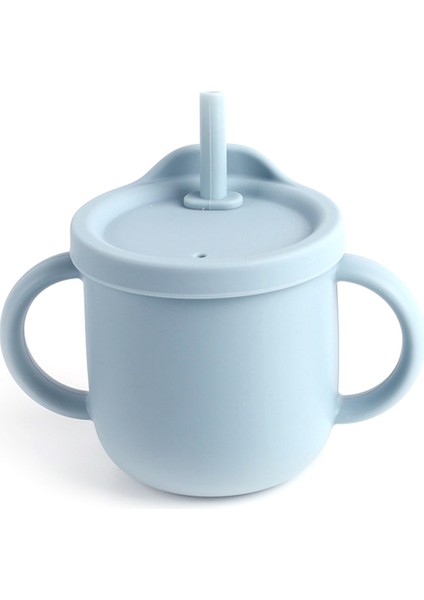 ZP2004B 250ML Bebekler Için Pipetli Bardak Bebek Eğitimi Çift Kulplu Su Bardağı (Silikon Malzemeli Fda Raporu)-Tozlu Mavi (Yurt Dışından)
