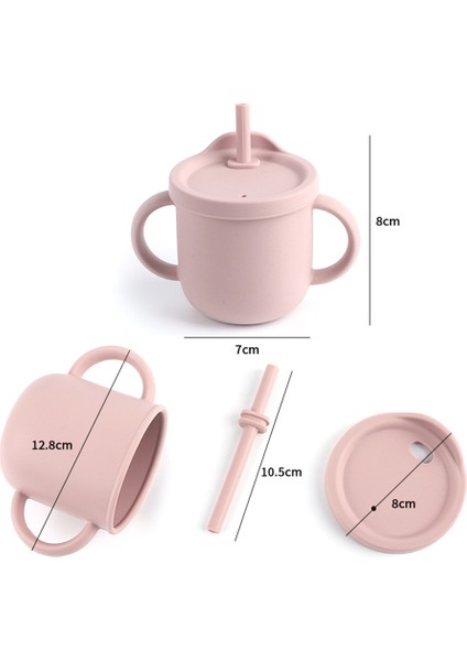 ZP2004B 250ML Bebekler Için Pipetli Bardak Bebek Eğitimi Çift Kulplu Su Bardağı (Silikon Malzemeli Fda Raporu)-Pembe (Yurt Dışından)