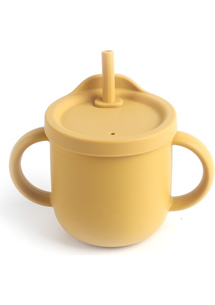 ZP2004B 250ML Bebekler Için Pipetli Bardak Bebek Eğitimi Çift Kulplu Su Bardağı (Silikon Malzemeli Fda Raporu)-Mango Sarı (Yurt Dışından)