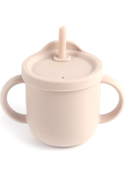 ZP2004B 250ML Bebekler Için Pipetli Bardak Bebek Eğitimi Çift Kulplu Su Bardağı (Silikon Malzemeli Fda Raporu)-Bej (Yurt Dışından)