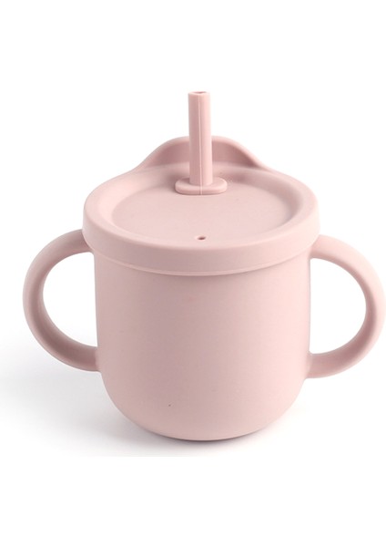 ZP2004B 250ML Bebekler Için Pipetli Bardak Bebek Eğitimi Çift Saplı Su Bardağı (Silikon Malzemeli Fda Raporu)-Açık Pembe (Yurt Dışından)