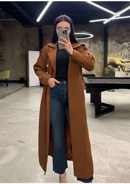 Wendel Kruvaze Yaka Içi Astarlı Kuşaklı Trençkot Kahverengi