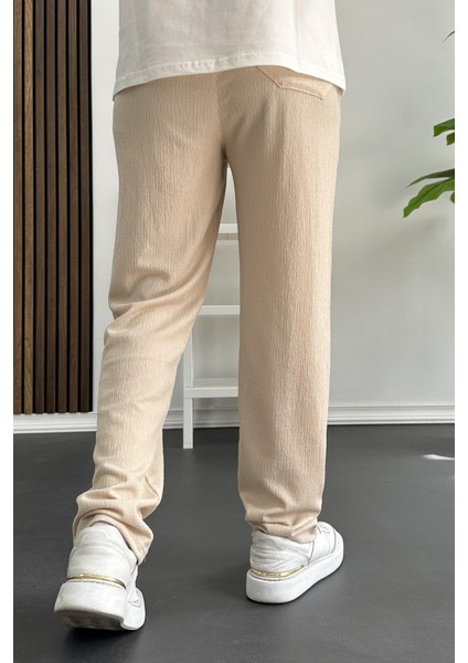 Erkek Rahat Kalıp Yazlık Pantolon Krem EDW269 modelleri