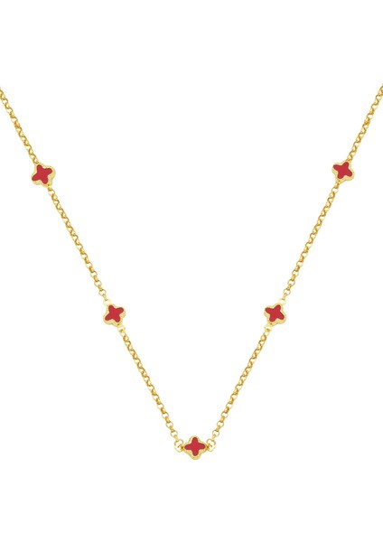 Kırmızı Yoncalı 14 Ayar Doc Zincirli Kolye