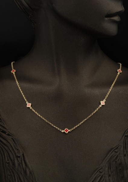 Kırmızı Yoncalı 14 Ayar Doc Zincirli Kolye fiyatları