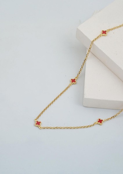 Kırmızı Yoncalı 14 Ayar Doc Zincirli Kolye modelleri