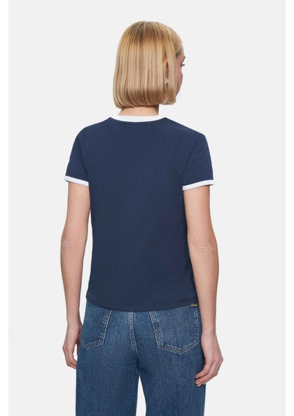 Savannah Beyaz Bisiklet Yaka Baskılı Standard Fit Kadın Tshirt