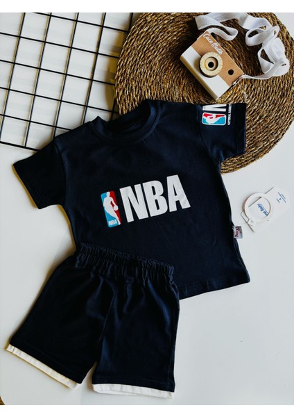 Erkek Çocuk Nba Baskılı Şortlu Takım Lacivert