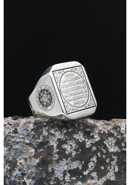 Hz. Süleyman Mührü ve Ayetel Kürsi Yazılı 925 Ayar Gümüş Erkek Yüzüğü 901615 fiyatları