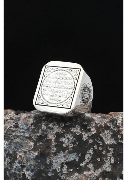 Hz. Süleyman Mührü ve Ayetel Kürsi Yazılı 925 Ayar Gümüş Erkek Yüzüğü 901615 fırsatları