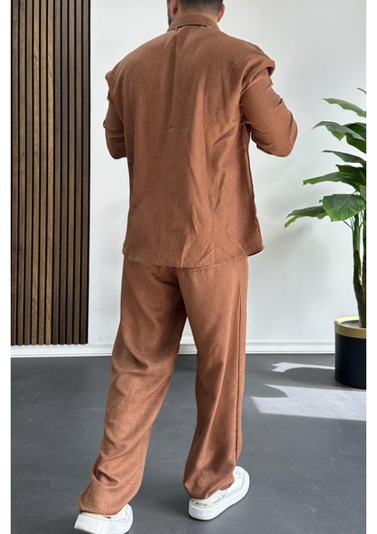 Erkek Gömlek Pantolon Takım Kahverengi EDW268 modelleri