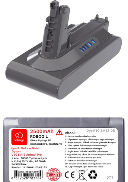 Dyson V10 SV13 Animal Pro 2500MAH Uyumlu Pil Paketi / Bataryası DYSV10-SV13-06 fiyatları