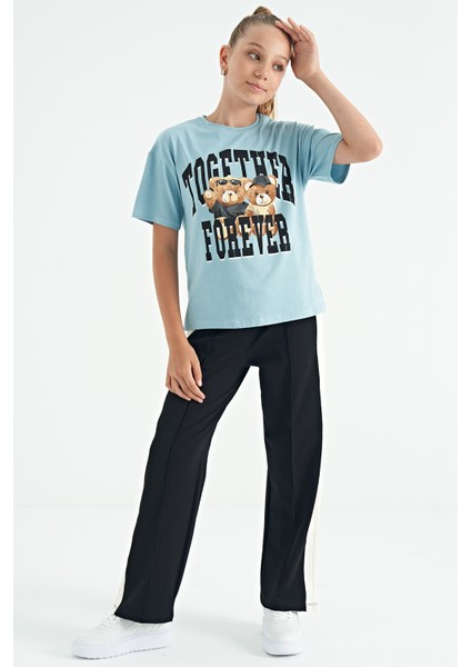 T13KG-75116_01 Kız Garson Oversize T-Shirt O Yaka Suprem