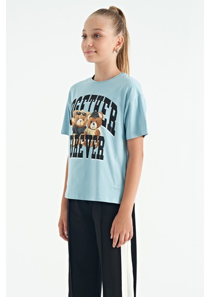 T13KG-75116_01 Kız Garson Oversize T-Shirt O Yaka Suprem