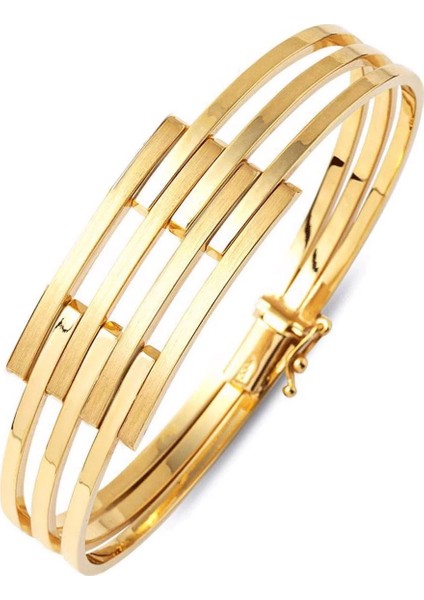 Dört Sıra 14 Ayar Altın Kaburga Kelepçe Bileklik KLP21