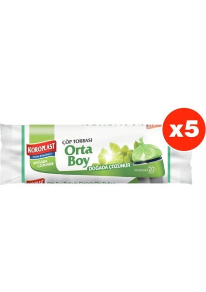 Doğada Çözünür Orta Boy 15li Çöp Torbası x 5 Paket (55x60 cm)