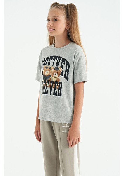 T13KG-75116_01 Kız Garson Oversize T-Shirt O Yaka Suprem