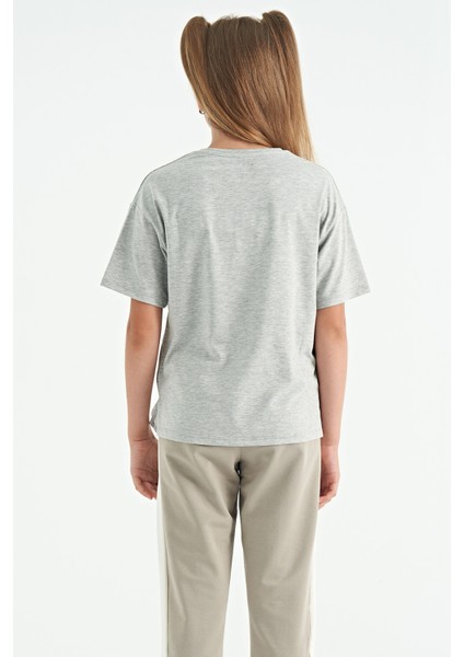 T13KG-75116_01 Kız Garson Oversize T-Shirt O Yaka Suprem