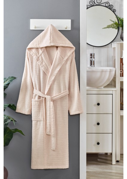 Kapüşonlu Bornoz Doğa Bej S/m