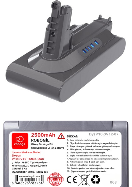 Dyson V10 SV12 Total Clean 2500MAH Uyumlu Pil Paketi / Bataryası DYSV10-SV12-07