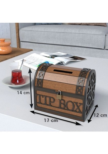 Tip Box Bahşiş Kutusu ve Kumbara Sandık Tipi Tipbox Ceviz Ahşap