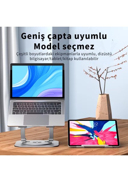 Yükseklik Ayarlı 360 Döner Alüminyum Laptop Standı Laptop Sehpası Açı Yükseklik Ayarlı Kaymaz Padli
