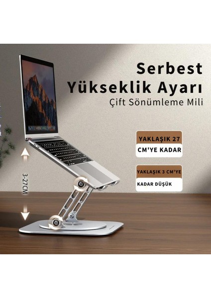 Yükseklik Ayarlı 360 Döner Alüminyum Laptop Standı Laptop Sehpası Açı Yükseklik Ayarlı Kaymaz Padli