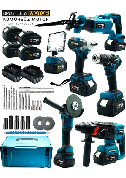 Pro 6'lı Kömürsüz Matkap-Taşlama-Tilki Kuyruğu-Hilti Kırıcı-Bijon Sökme-Led Aydınlatma Set modelleri