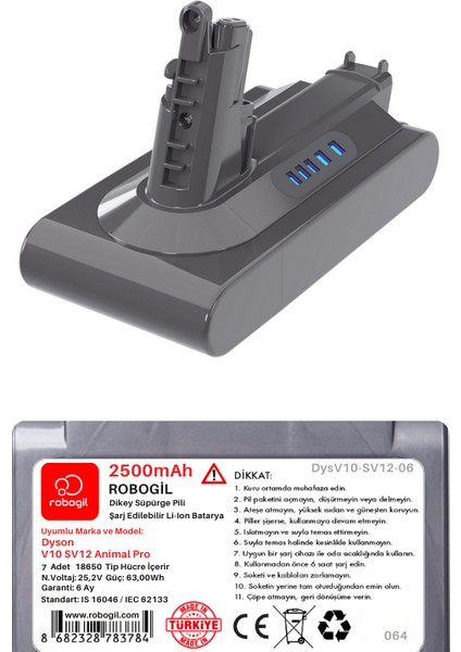 Dyson V10 SV12 Animal Pro 2500MAH Uyumlu Pil Paketi / Bataryası DYSV10-SV12-06 fiyatları