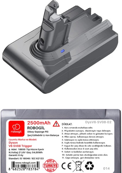 Dyson V6 SV08 Trigger 2500MAH Uyumlu Pil Paketi / Bataryası DYSV6-SV08-02
