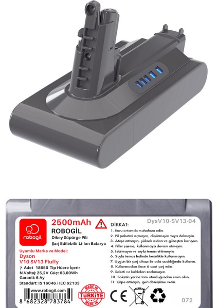 Dyson V10 SV13 Fluffy 2500MAH Uyumlu Pil Paketi / Bataryası DYSV10-SV13-04