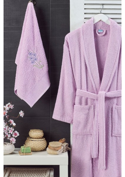 Bornoz - Nakışlı Havlu Seti Cora Leylak L/XL+45X85CM fiyatları