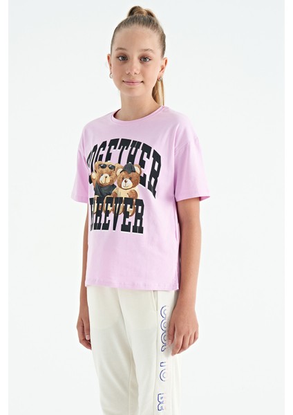 T13KG-75116_01 Kız Garson Oversize T-Shirt O Yaka Suprem