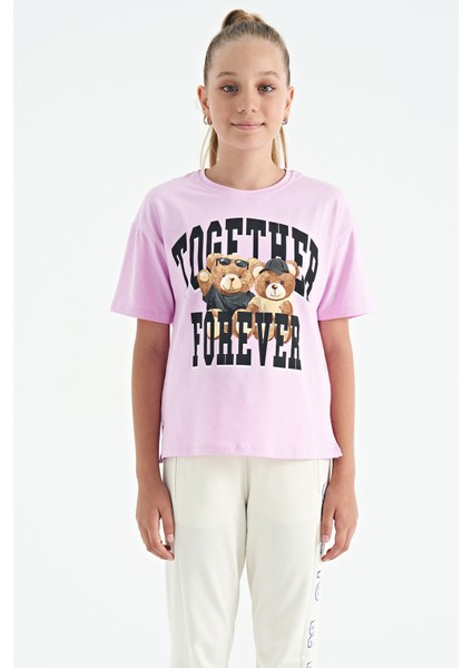 T13KG-75116_01 Kız Garson Oversize T-Shirt O Yaka Suprem