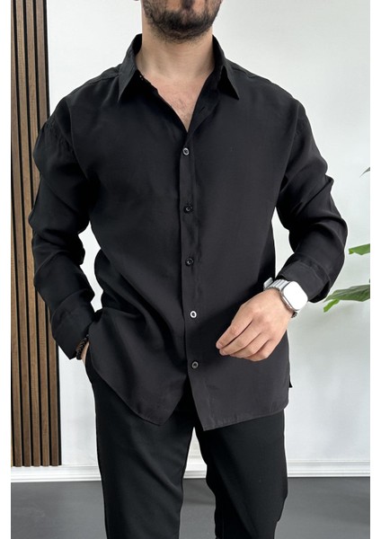 Erkek Salaş Modal Kumaş Gömlek Siyah EDW267 fiyatları