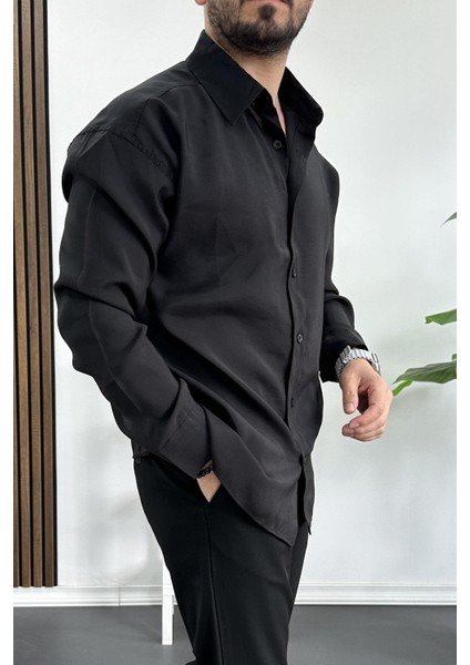 Erkek Salaş Modal Kumaş Gömlek Siyah EDW267 modelleri