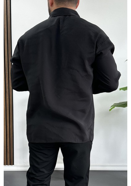 Erkek Salaş Modal Kumaş Gömlek Siyah EDW267 fırsatları