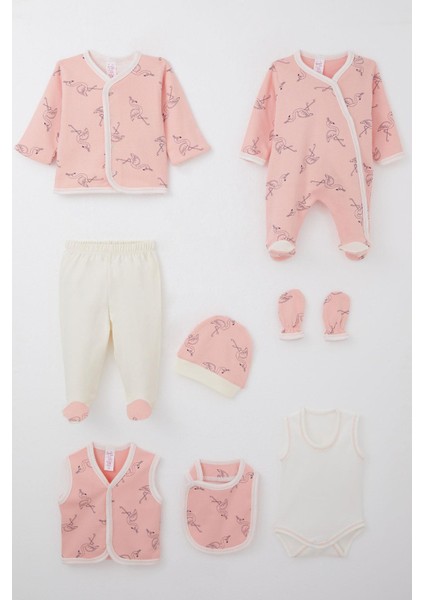 Kız Bebek Hastane Çıkışı 8 Li Unıcorn Flamingo Desenli 0-3 Ay, Somon