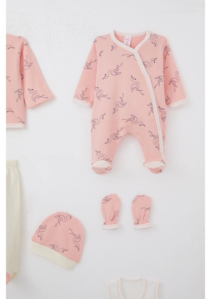 Kız Bebek Hastane Çıkışı 8 Li Unıcorn Flamingo Desenli 0-3 Ay, Somon