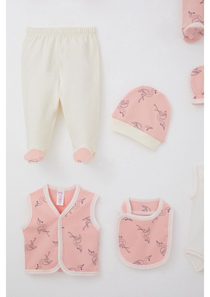Kız Bebek Hastane Çıkışı 8 Li Unıcorn Flamingo Desenli 0-3 Ay, Somon