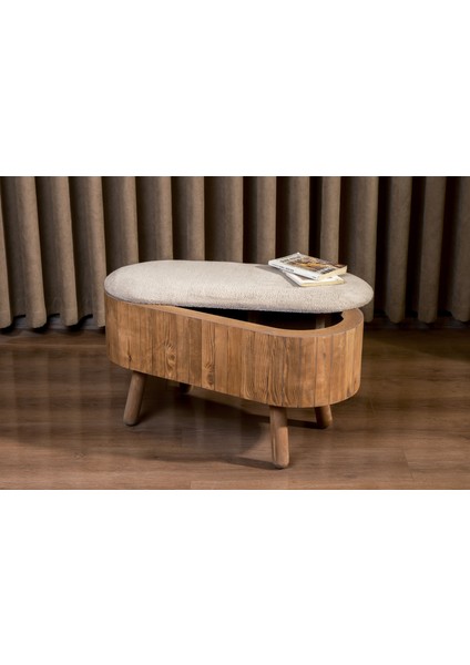 Becca Sandıklı Puf-Bench Açık Ceviz Ahşap Sütlü Kahve Wellsoft Kumaş Ahşap Ayak