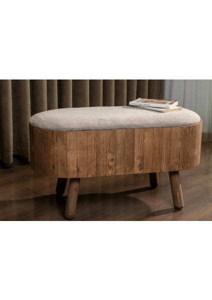 Becca Sandıklı Puf-Bench Açık Ceviz Ahşap Sütlü Kahve Wellsoft Kumaş Ahşap Ayak