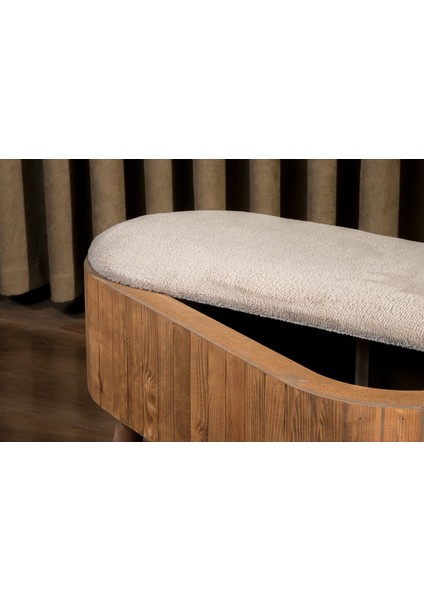 Becca Sandıklı Puf-Bench Açık Ceviz Ahşap Sütlü Kahve Wellsoft Kumaş Ahşap Ayak