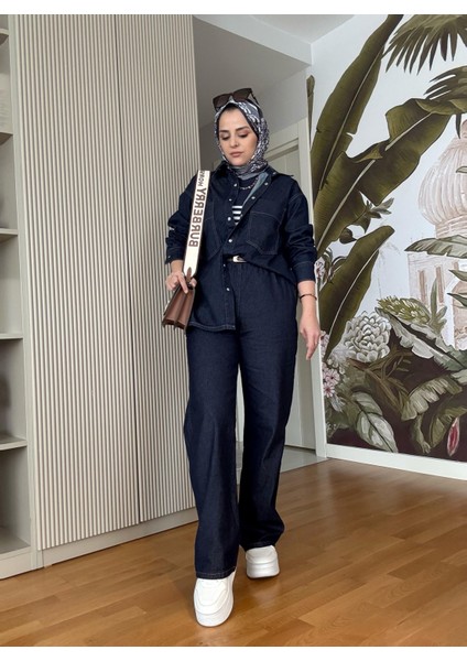 Gömlekli Denim Takım Koyu Mavi
