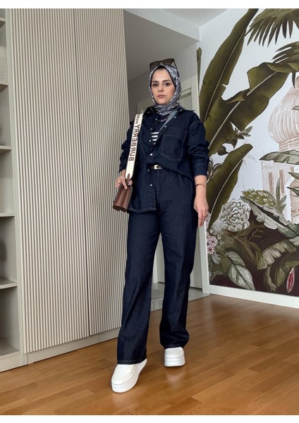 Gömlekli Denim Takım Koyu Mavi