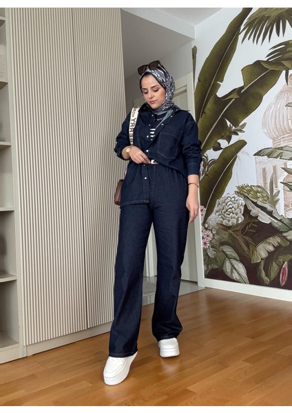 Gömlekli Denim Takım Koyu Mavi