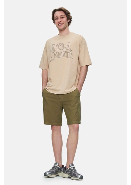 Webster Sütlü Kahve Bisiklet Yaka Baskılı Oversize Erkek Tshirt modelleri