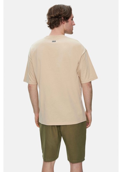 Webster Sütlü Kahve Bisiklet Yaka Baskılı Oversize Erkek Tshirt fırsatları