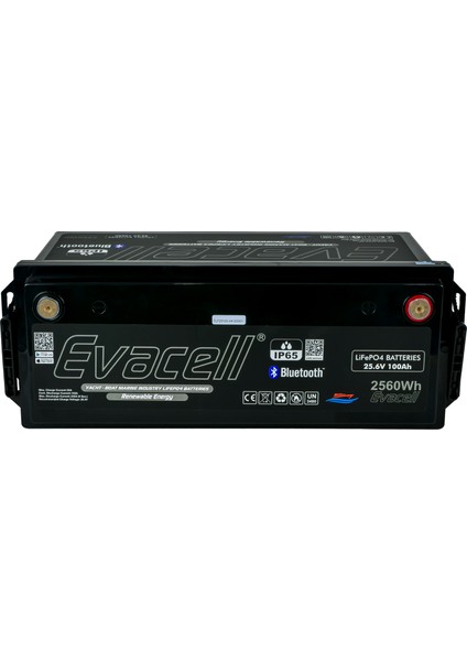 25.6V (24 Volt) 100 Ah Amper LiFePO4 Lityum Demir Fosfat 2560 Wh Akü Bluetooth IP65 Marin Karavan Akü