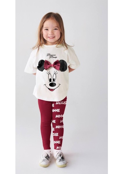 Minnie Mouse Fiyonk Detaylı Kız Çocuk Taytlı Alt Üst Takım